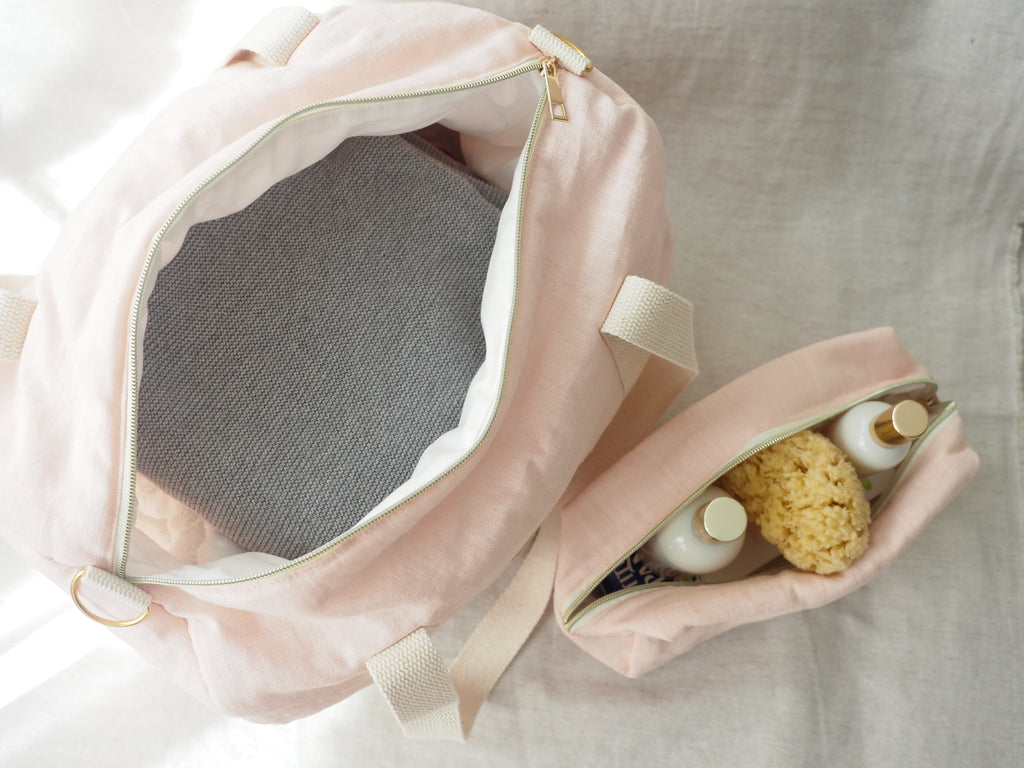 Bolsa de maternidad de lino personalizable con el nombre del bebé