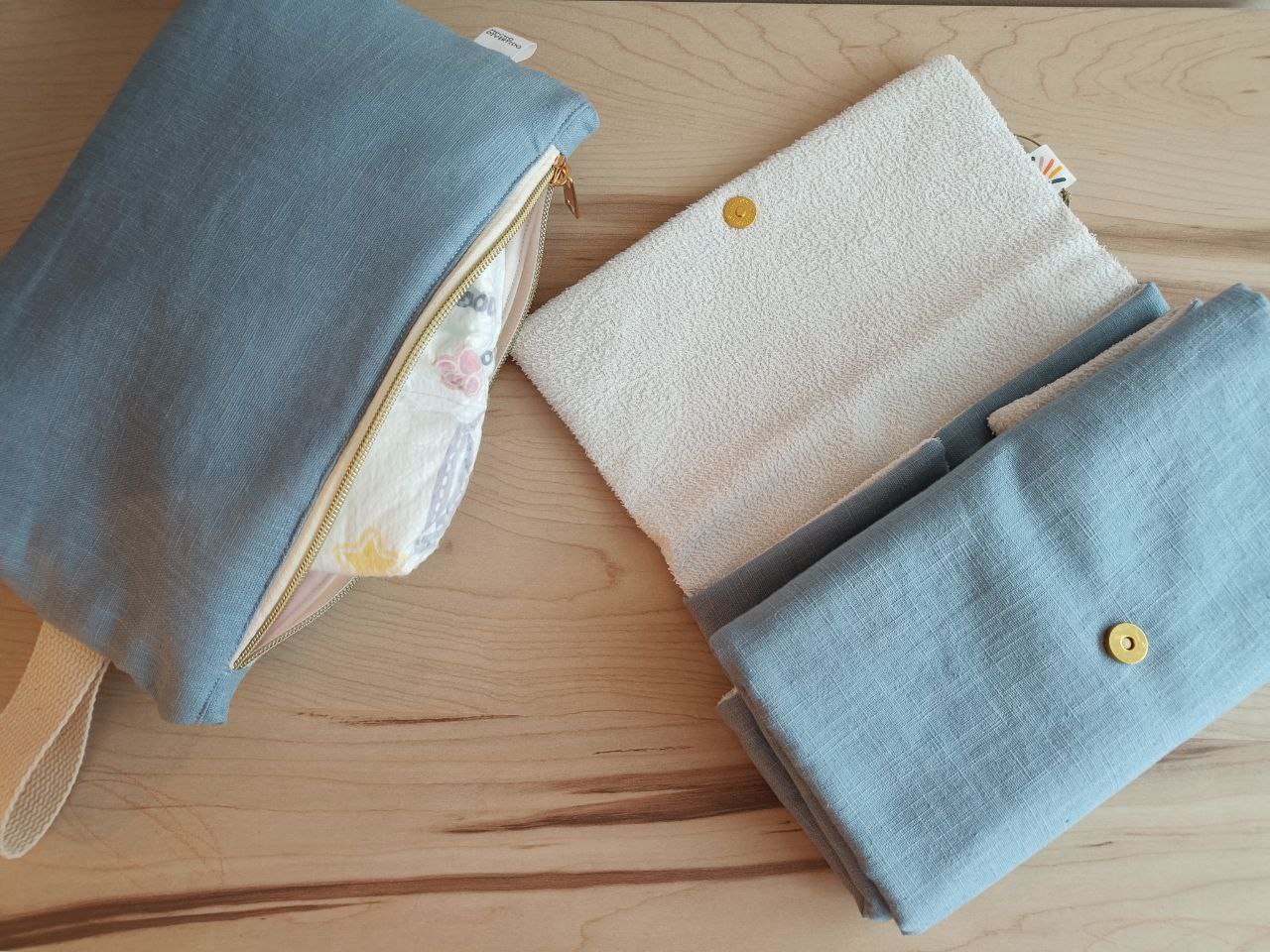 Pack cambiador y pañalera de lino personalizados