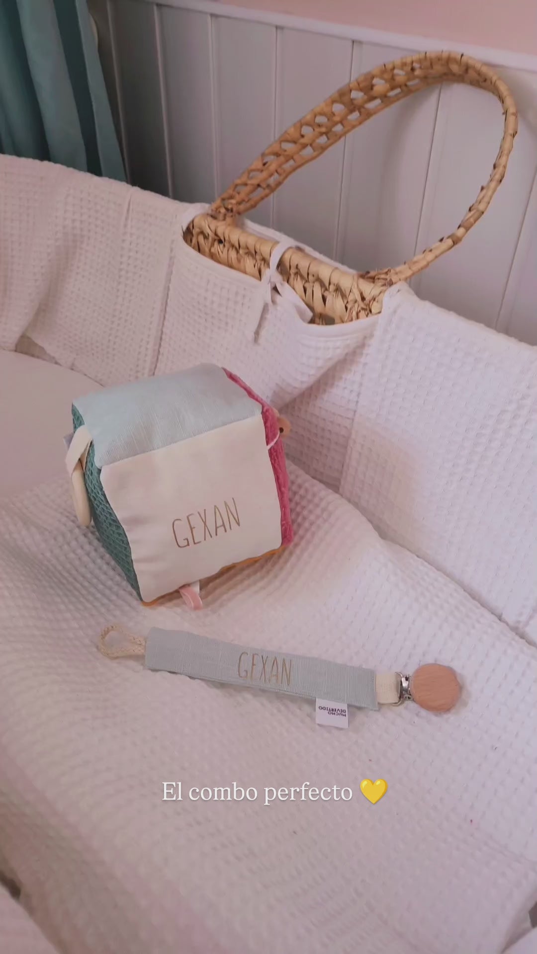 Vídeo del cubo sensorial de lino personalizado, hecho a mano en España